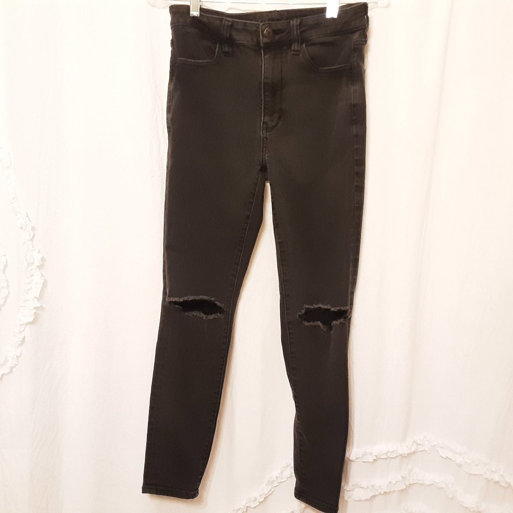 American Eagle Outfitters destroyed black next level stretch jeans Size …